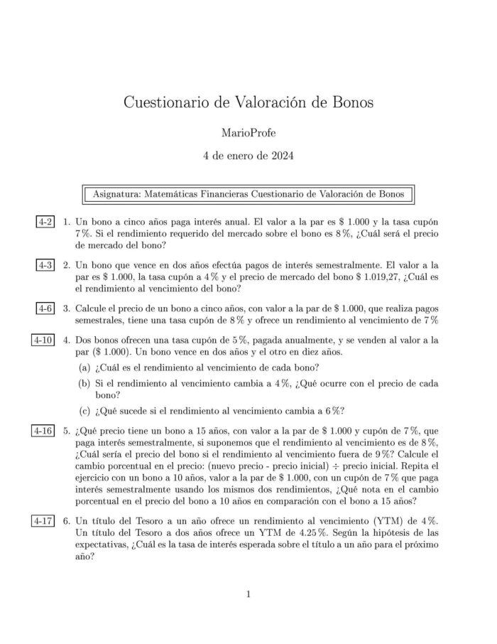 Ejercicios Resueltos de Valoración de Bonos Guía A 05 MarioProfe