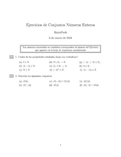 Ejercicios Resueltos de Conjuntos Números Enteros MarioProfe