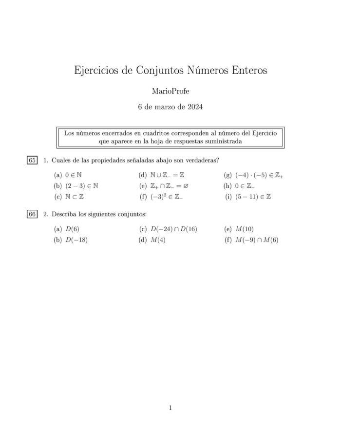 Ejercicios Resueltos de Conjuntos Números Enteros MarioProfe