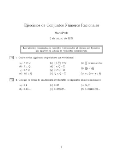 Ejercicios Resueltos de Conjuntos Números Racionales MarioProfe