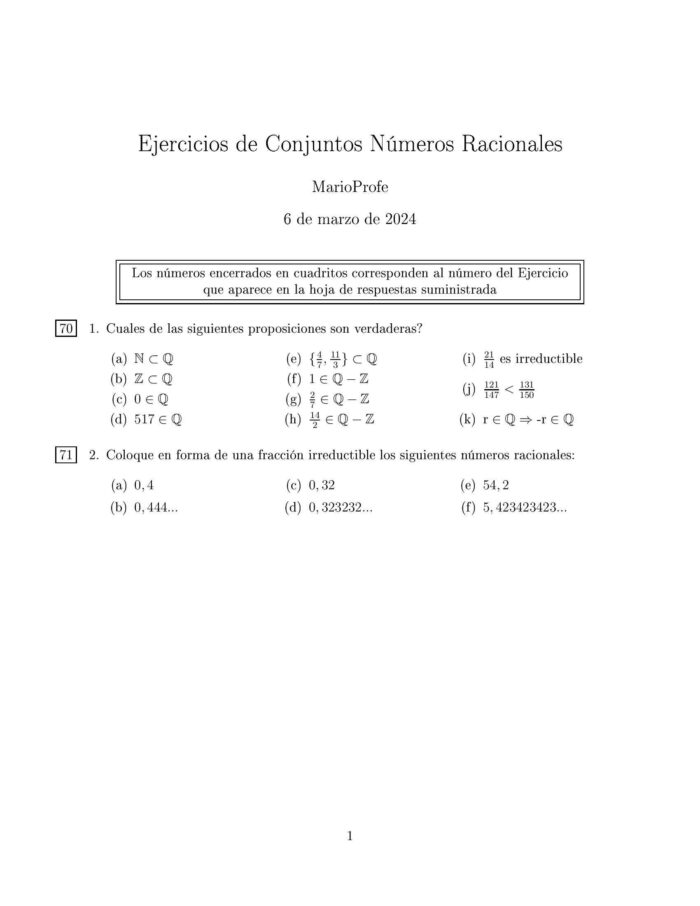 Ejercicios Resueltos de Conjuntos Números Racionales MarioProfe