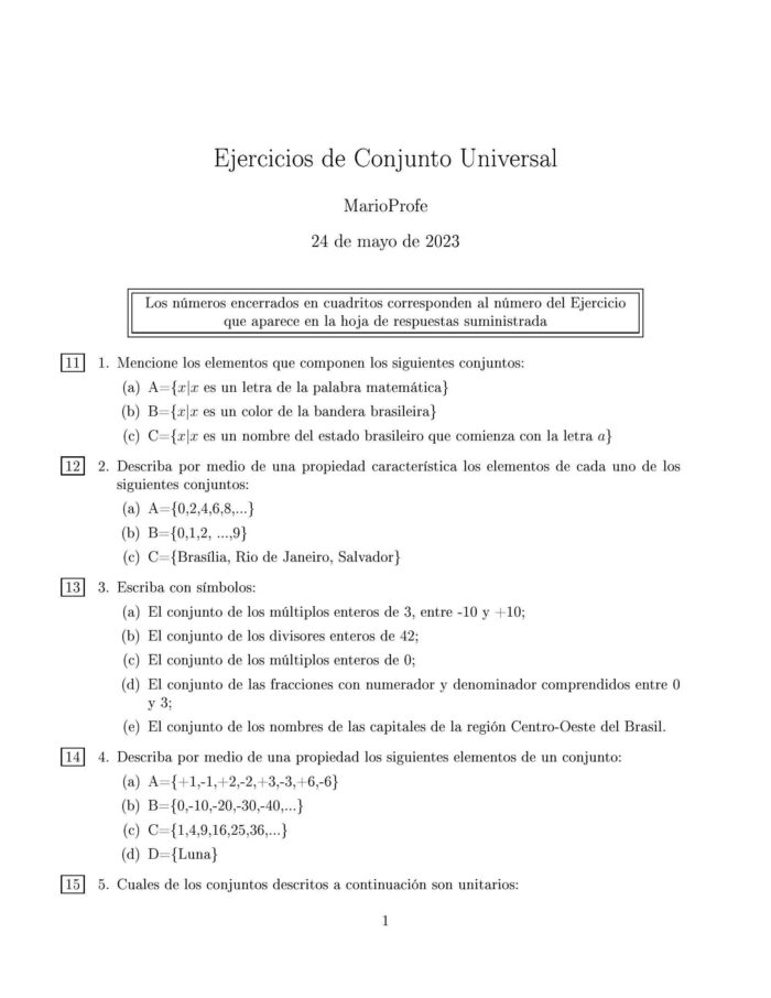 Ejercicios Resueltos de Conjunto Universal: Guía A MarioProfe