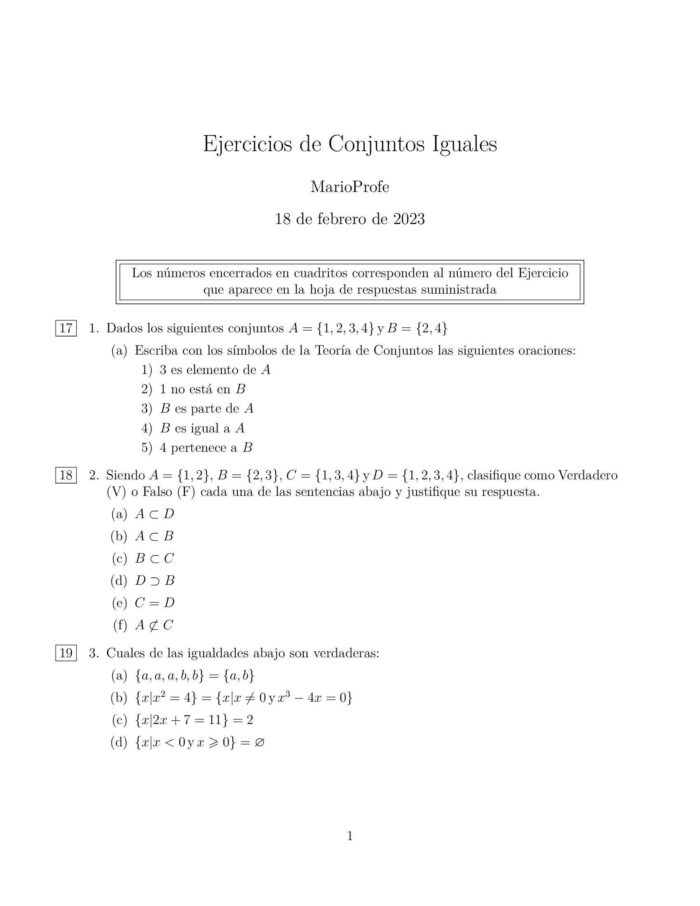 Ejercicios Resueltos de Conjunto Iguales: Guía MarioProfe