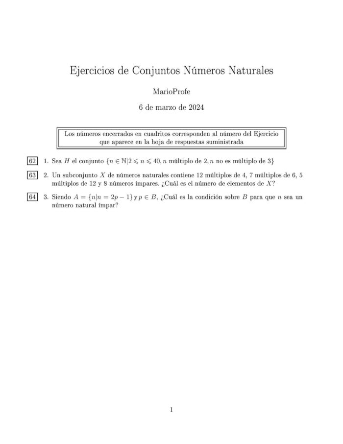 Ejercicios Resueltos de Conjuntos Números Naturales MarioProfe