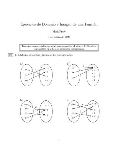 Ejercicios Resueltos de Dominio e Imagen de una Función: Guía A MarioProfe