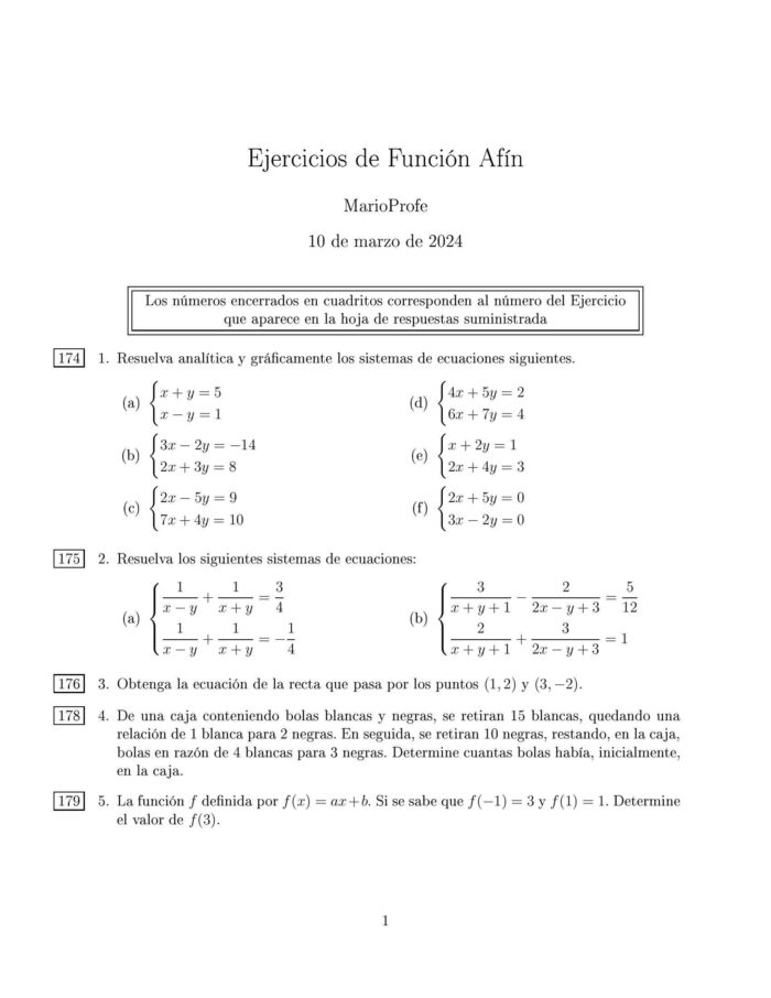 Ejercicios Resueltos de Función Afín MarioProfe