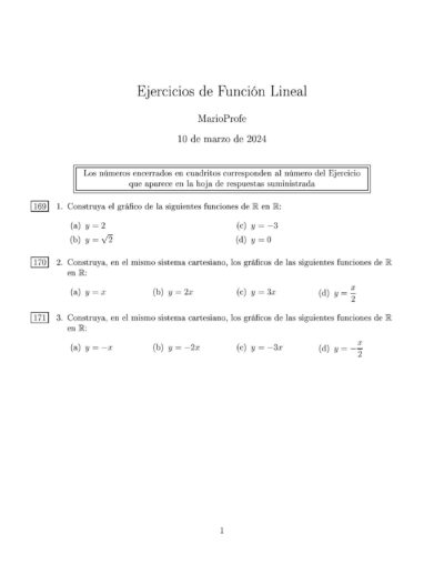 Ejercicios Resueltos de Función Afín Función Constante MarioProfe