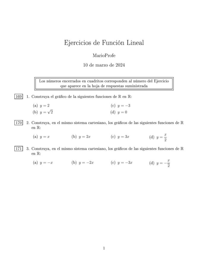 Ejercicios Resueltos de Función Afín Función Constante MarioProfe