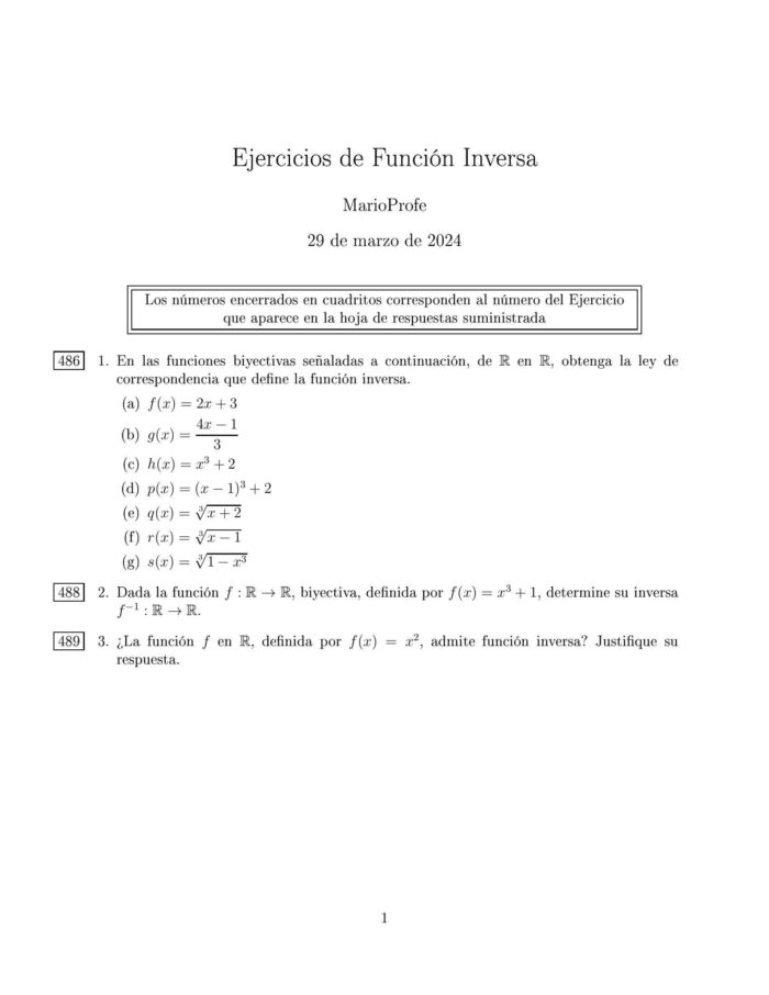 Ejercicios Resueltos de Función Inversa MarioProfe