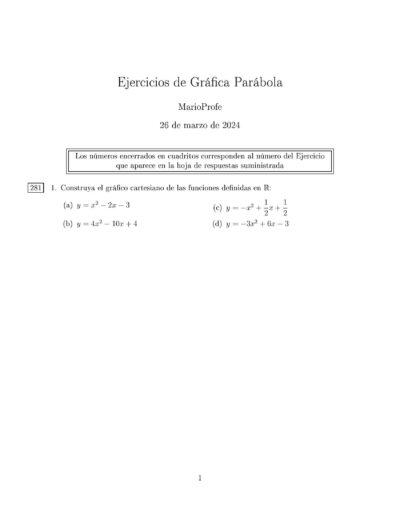Ejercicios Resueltos de Gráfica de la Función Cuadrática MarioProfe
