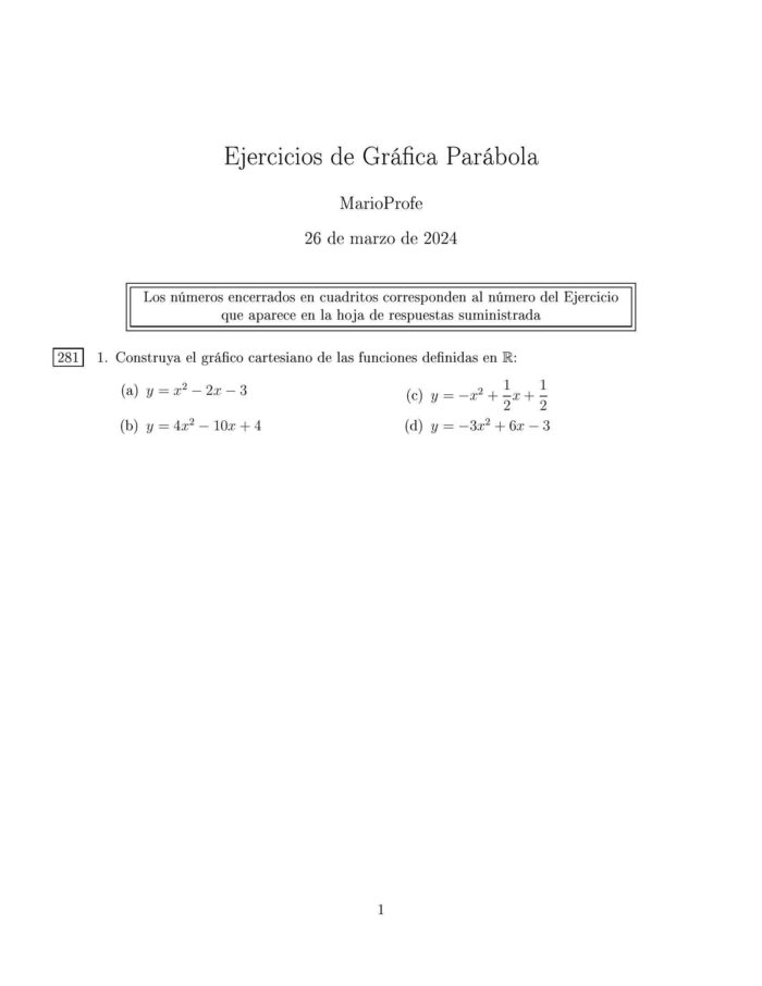 Ejercicios Resueltos de Gráfica de la Función Cuadrática MarioProfe