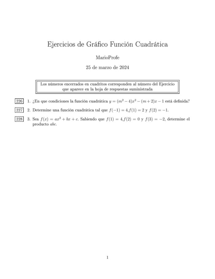 Ejercicios Resueltos de Gráfico de la Función Cuadrática MarioProfe