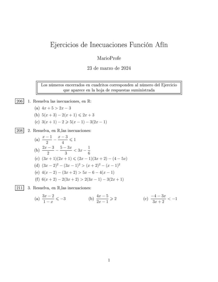 Ejercicios Resueltos de Inecuaciones de la Función Afín MarioProfe