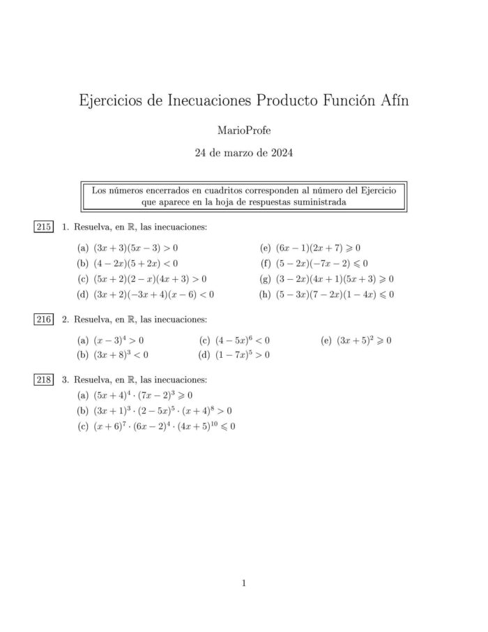 Ejercicios Resueltos de Inecuaciones Producto de la Función Afín MarioProfe