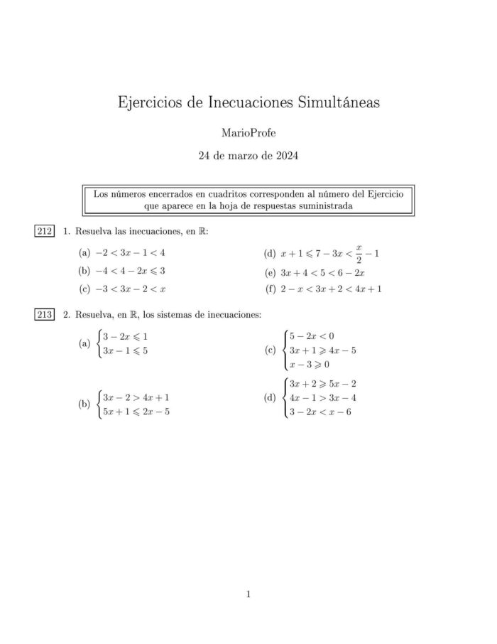 Ejercicios Resueltos de Inecuaciones Simultáneas de la Función Afín MarioProfe