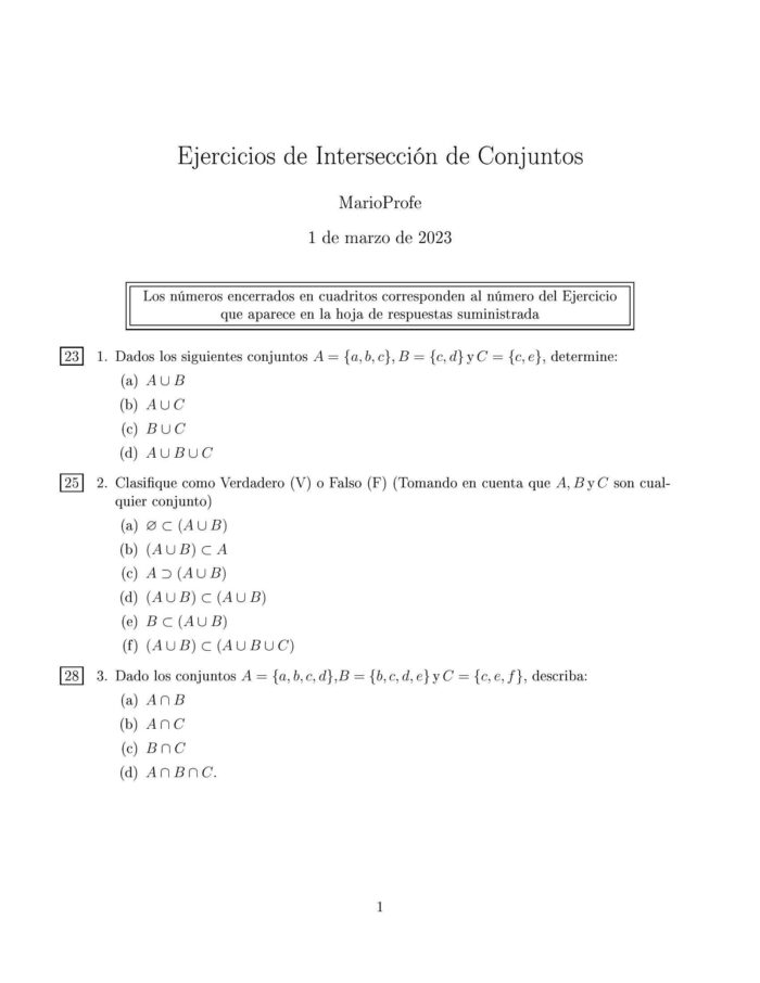 Ejercicios Resueltos de Intersección de Conjuntos: Guía MarioProfe