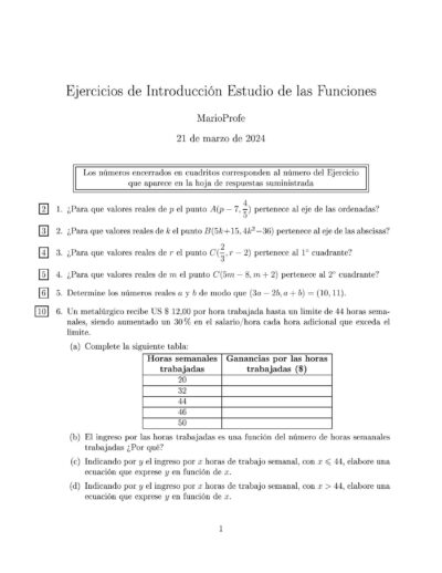 Ejercicios Resueltos de Introducción al Estudio de las Funciones: Guía 1 MarioProfe
