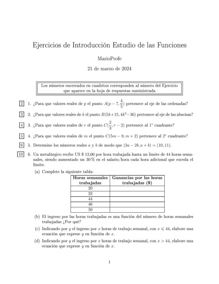 Ejercicios Resueltos de Introducción al Estudio de las Funciones: Guía 1 MarioProfe