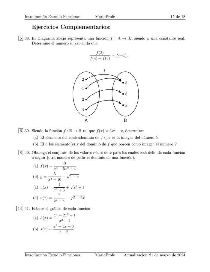 Ejercicios Resueltos de Introducción al Estudio de las Funciones: Guía 15 MarioProfe