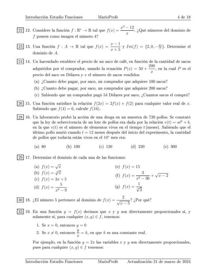 Ejercicios Resueltos de Introducción al Estudio de las Funciones: Guía 4 MarioProfe