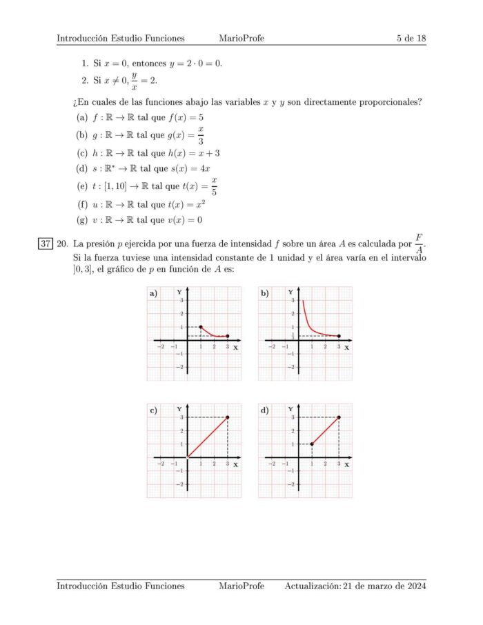 Ejercicios Resueltos de Introducción al Estudio de las Funciones: Guía 5 MarioProfe