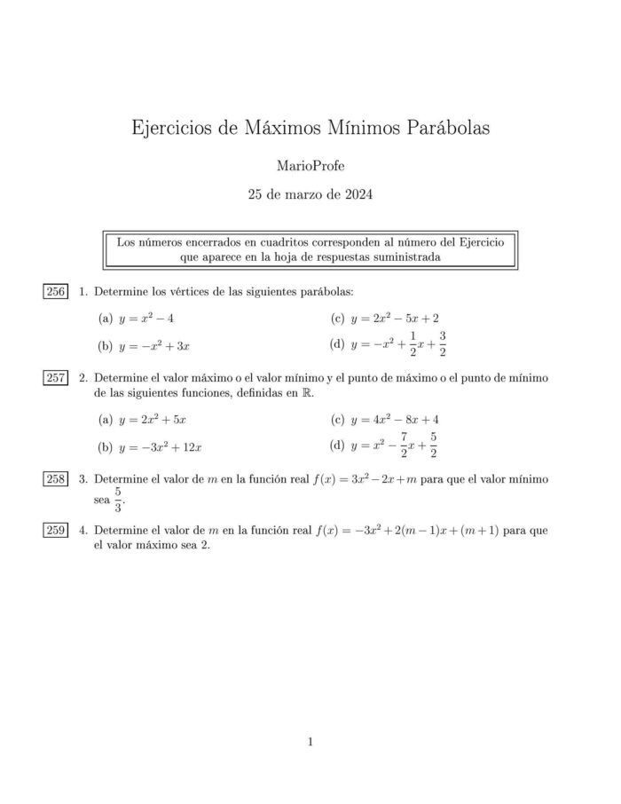 Ejercicios Resueltos de Máximos y Mínimos de la Función Cuadrática MarioProfe