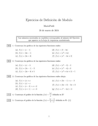 Ejercicios Resueltos de Definición de la Función Modular: Guía 1 MarioProfe