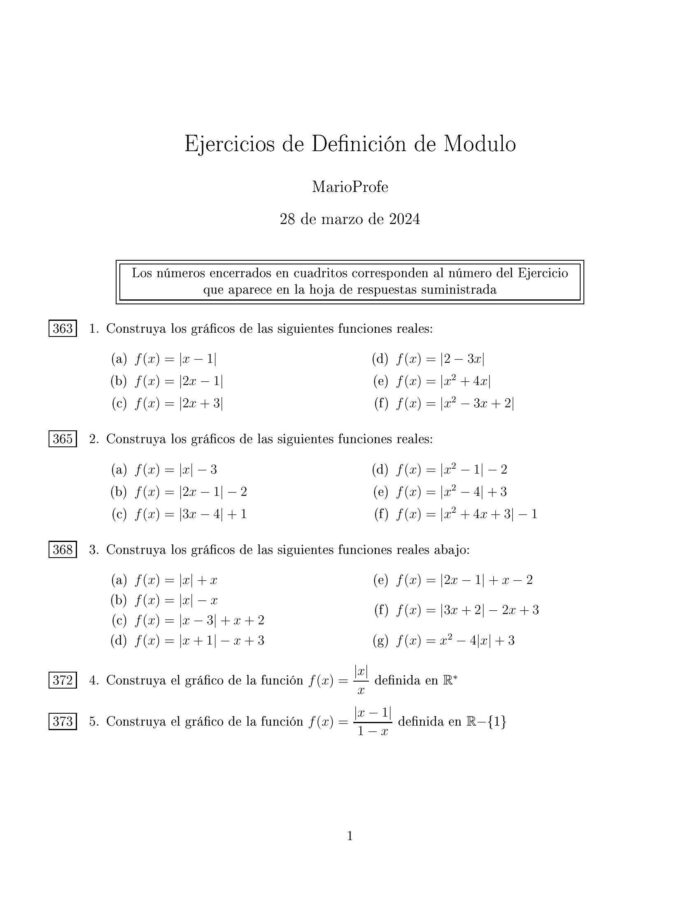 Ejercicios Resueltos de Definición de la Función Modular: Guía 1 MarioProfe