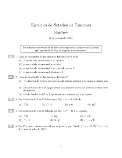 Ejercicios Resueltos de Notación de Funciones MarioProfe