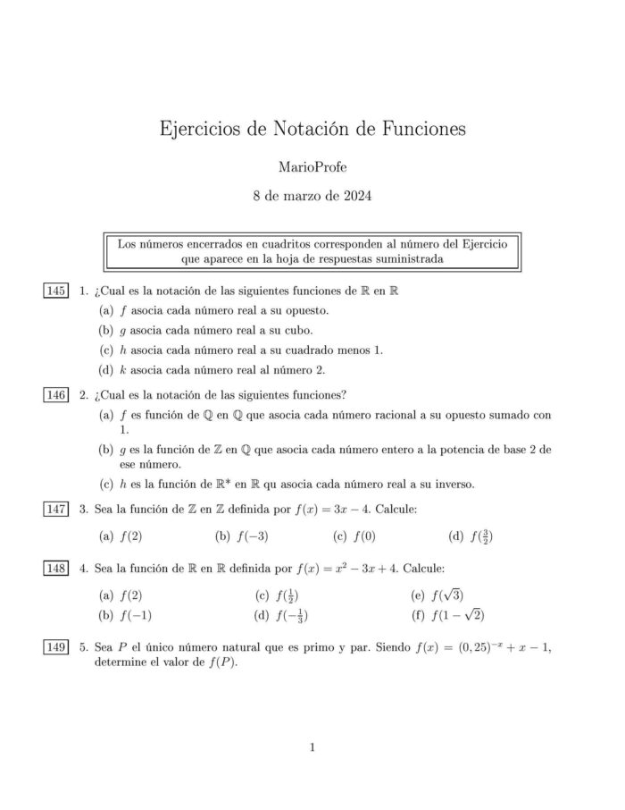 Ejercicios Resueltos de Notación de Funciones MarioProfe