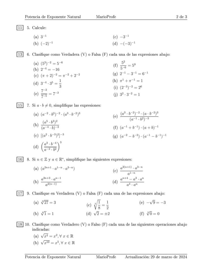 Ejercicios Resueltos de Potencia Exponente Natural: Guía 2 MarioProfe