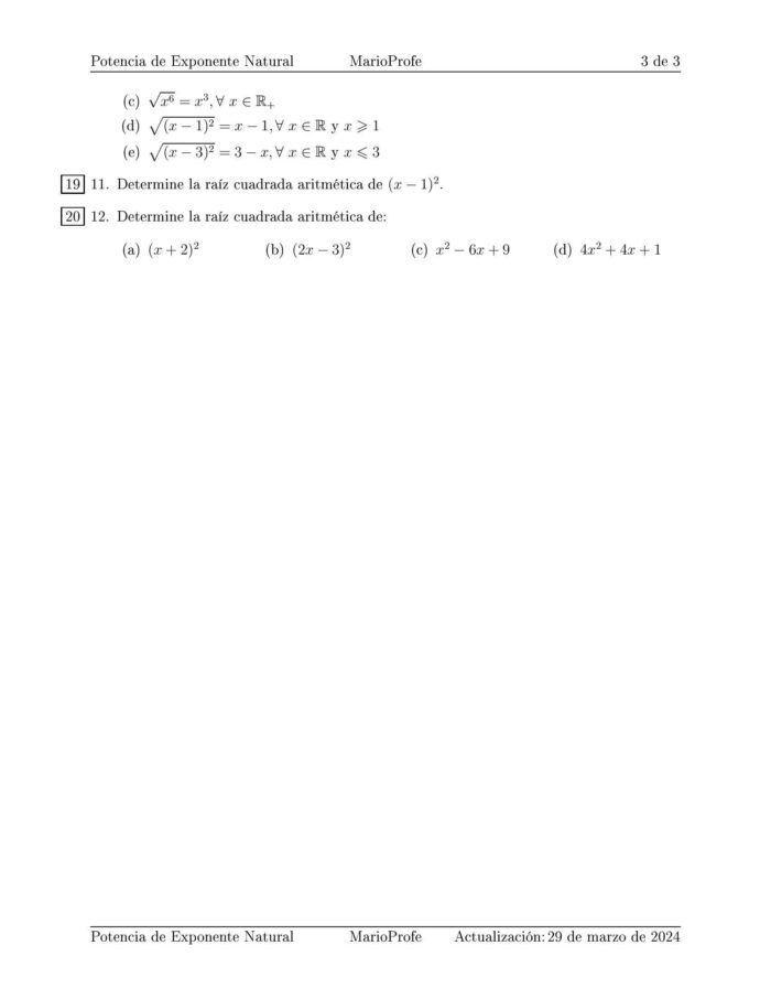 Ejercicios Resueltos de Potencia Exponente Natural: Guía 3 MarioProfe