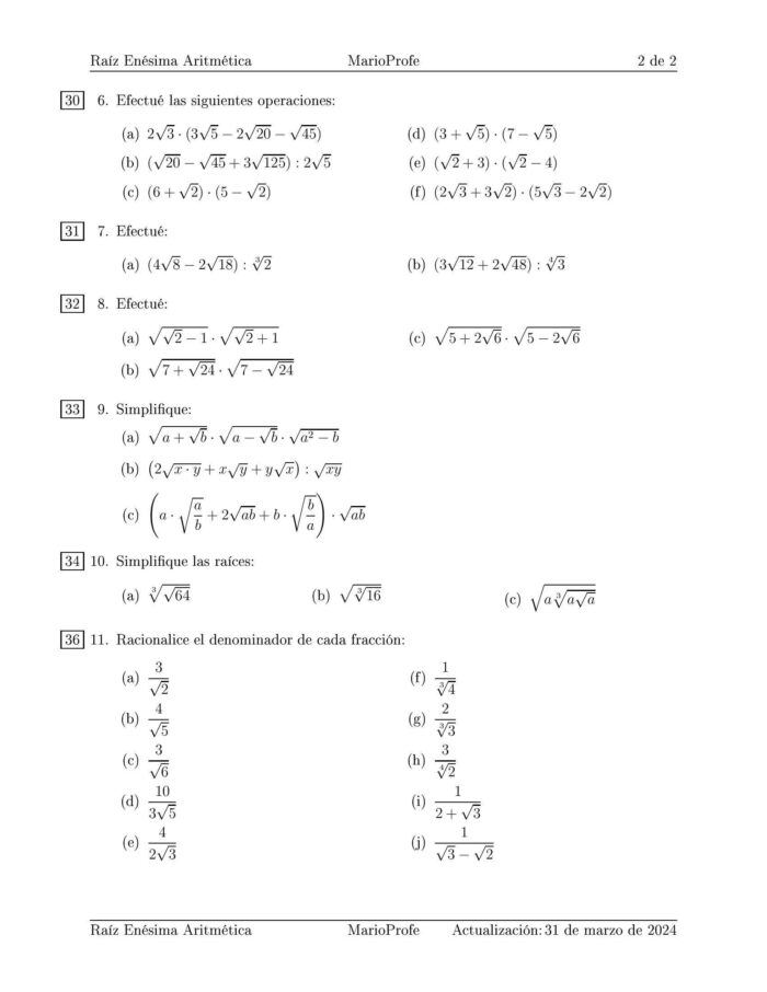 Ejercicios Resueltos de Raíz Enésima Aritmética: Guía 2 MarioProfe