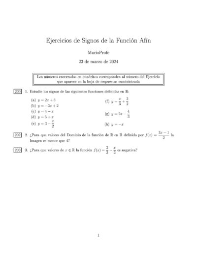 Ejercicios Resueltos de Signos de la Función Afín MarioProfe