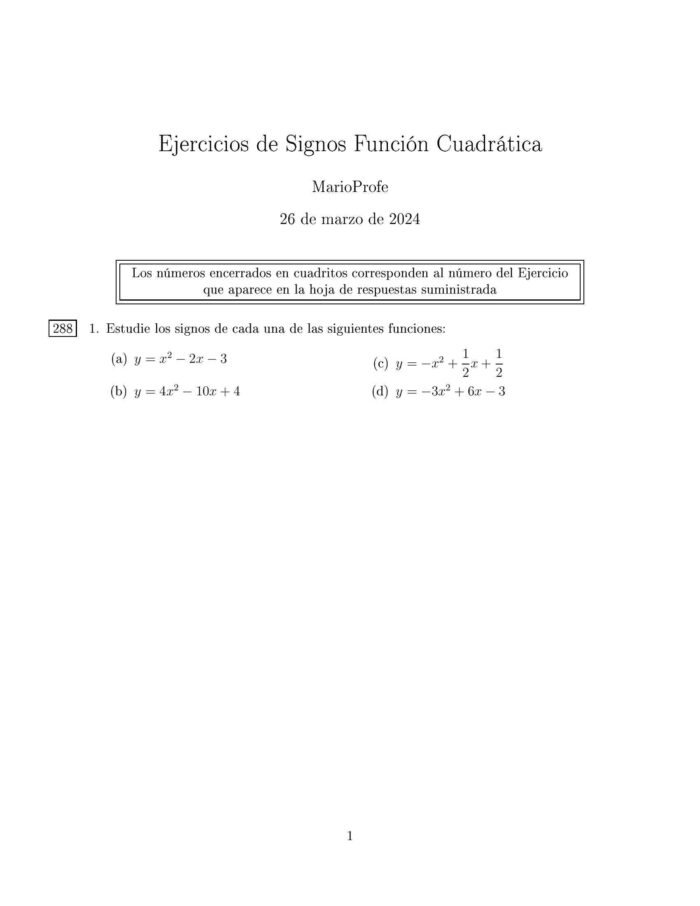 Ejercicios Resueltos de Signos de la Función Cuadrática MarioProfe