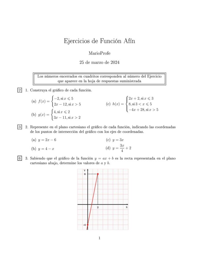 Ejercicios Resueltos de Función Lineal Función Afín: Guía 1 MarioProfe