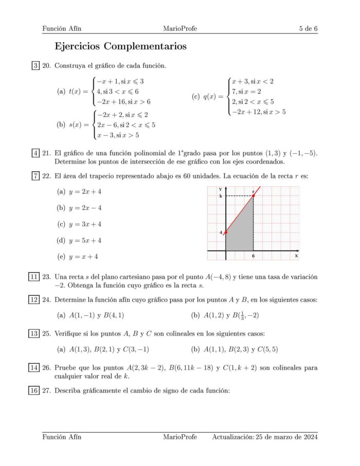 Ejercicios Resueltos de Función Lineal Función Afín: Guía 5 MarioProfe