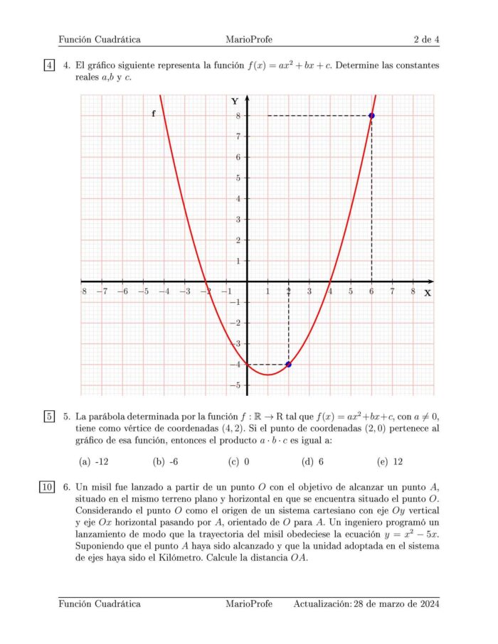 Ejercicios Resueltos de la Función Cuadrática: Guía 2 MarioProfe