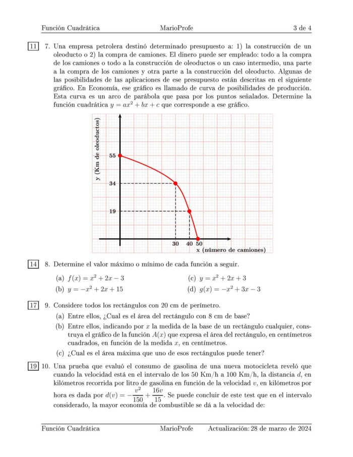 Ejercicios Resueltos de la Función Cuadrática: Guía 3 MarioProfe