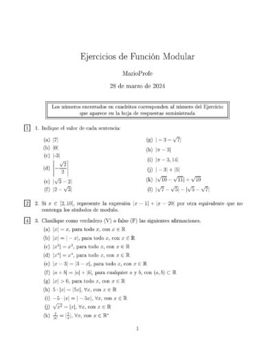 Ejercicios Resueltos de Función Modular: Guía 1 MarioProfe