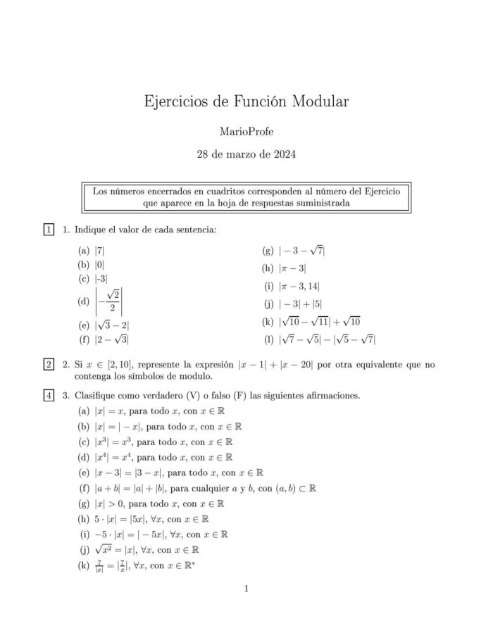 Ejercicios Resueltos de Función Modular: Guía 1 MarioProfe