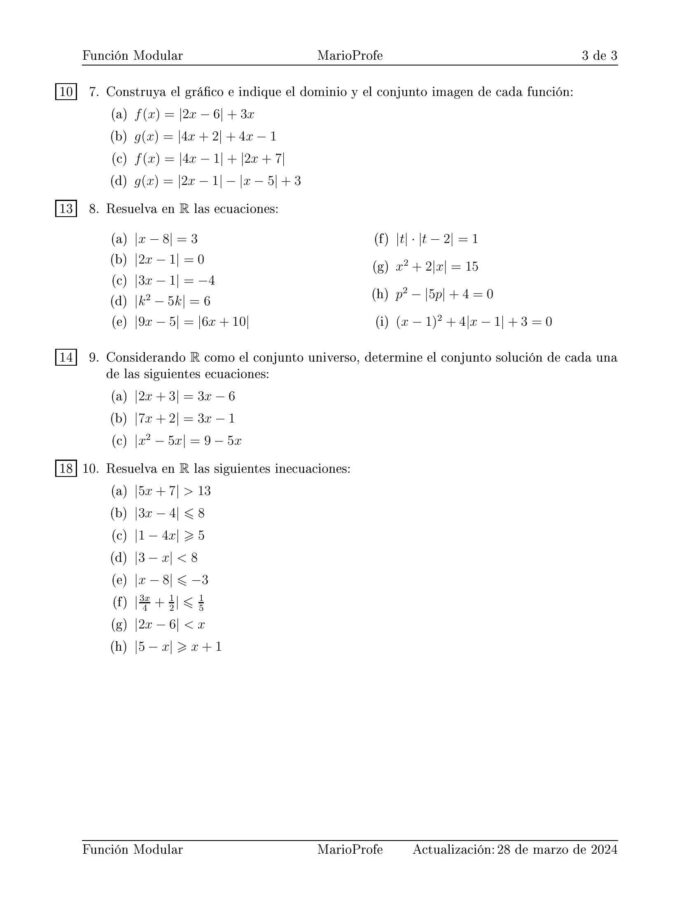 Ejercicios Resueltos de Función Modular: Guía 3 MarioProfe