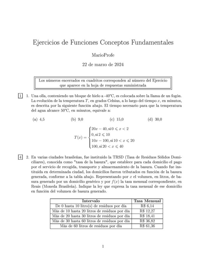 Ejercicios Resueltos de Conceptos Fundamentales de Funciones: Guía 1 MarioProfe