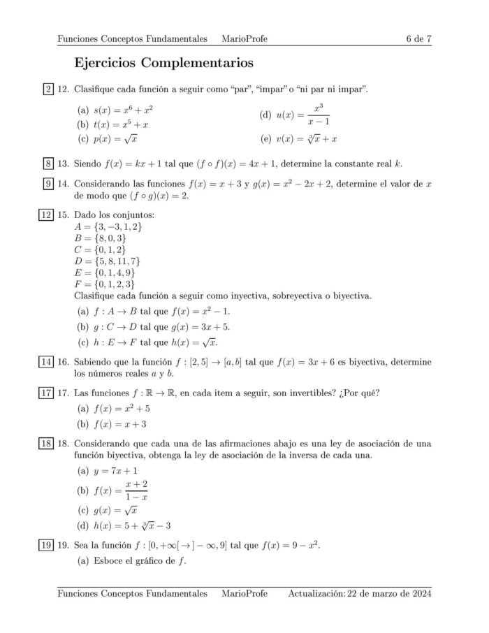 Ejercicios Resueltos de Conceptos Fundamentales de Funciones: Guía 6 MarioProfe