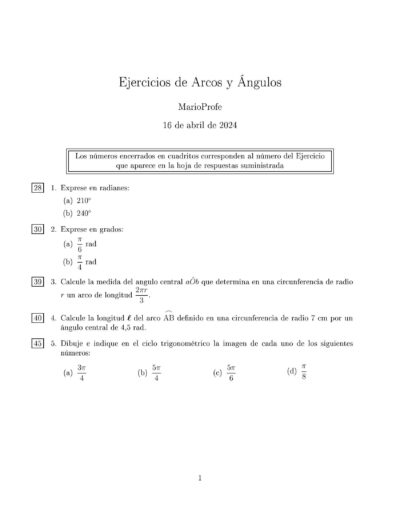 Ejercicios Resueltos de Arcos y Ángulos Trigonométricos MarioProfe