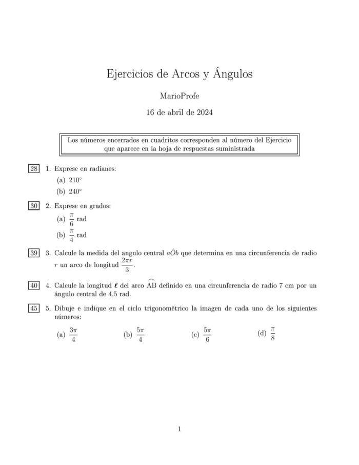 Ejercicios Resueltos de Arcos y Ángulos Trigonométricos MarioProfe