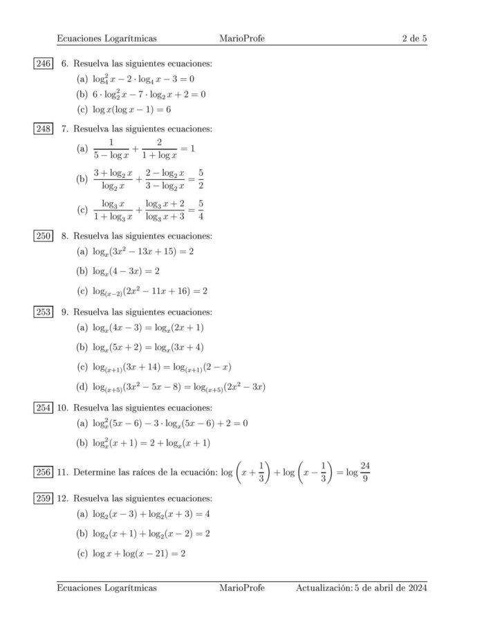 Ejercicios Resueltos de Ecuaciones Logarítmicas: Guía 2 MarioProfe