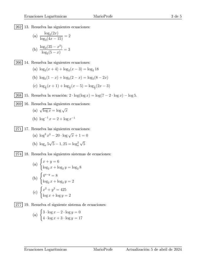 Ejercicios Resueltos de Ecuaciones Logarítmicas: Guía 3 MarioProfe