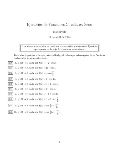 Ejercicios Resueltos de Funciones Circulares: Seno MarioProfe