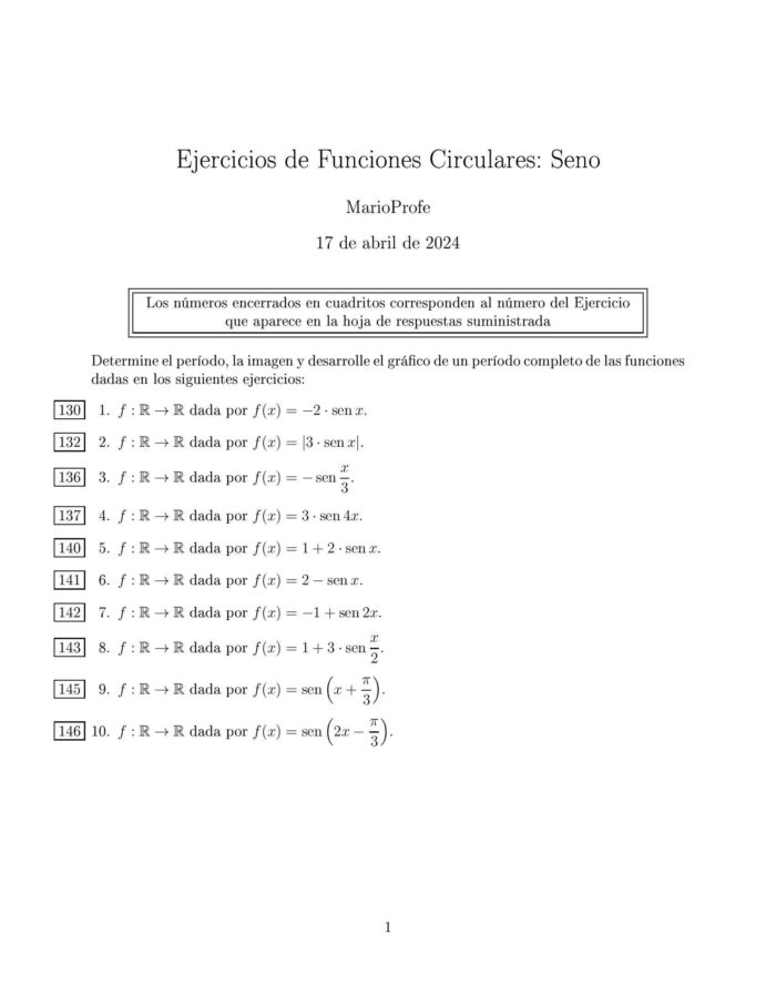 Ejercicios Resueltos de Funciones Circulares: Seno MarioProfe